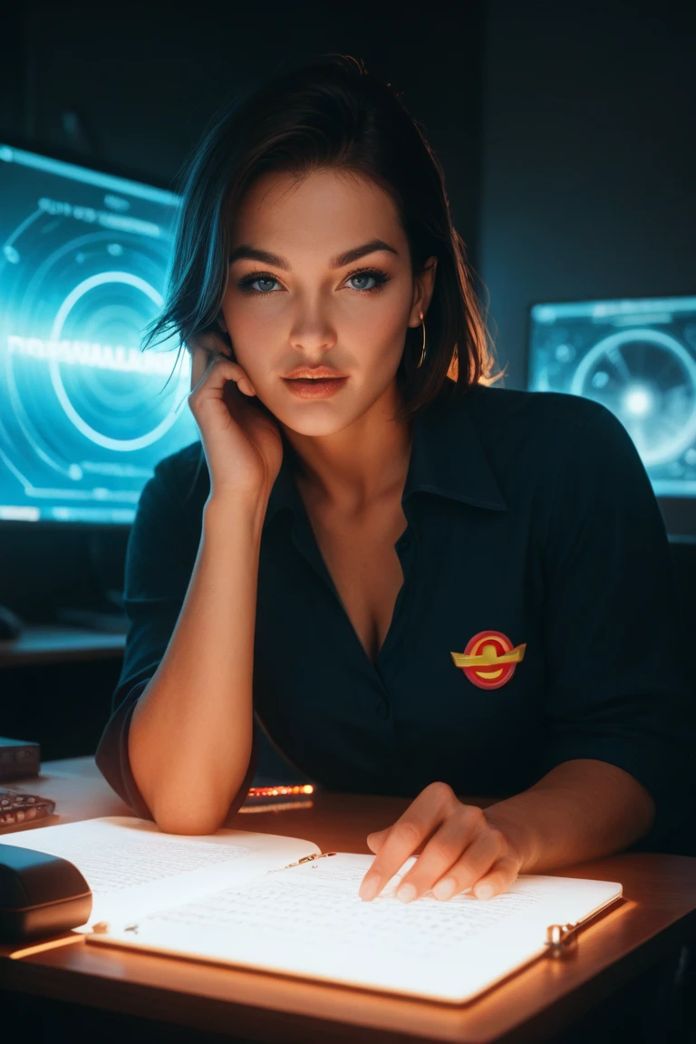 Absurd resolution, high resolution, (masterpiece: 1.4), hyper-detail, black-haired young woman dressed as a technician, blushing and excited expression, sitting in an extremely narrow and closed mecha control room