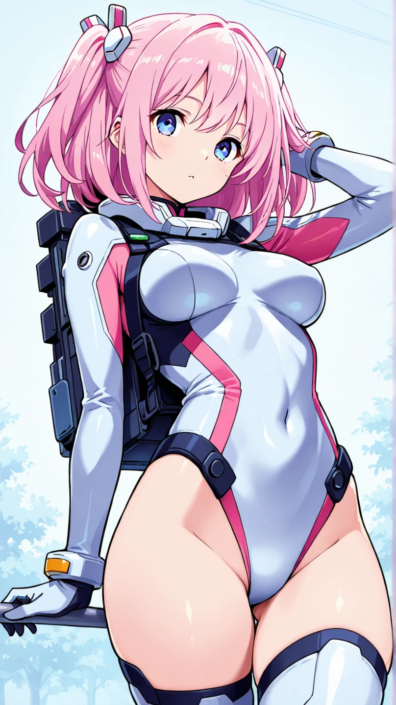 RAW image quality, A super cute girl is wearing a pink jacket armor, mechanical wing, space war background, Rainbow Aura Body, Supernova Power, light blue hair, red eyes, perfect body, sexy, neon glow, Beam sabre, sad mood, very detailed, battle preparation, mecha musume, fine eyes, detailed face,