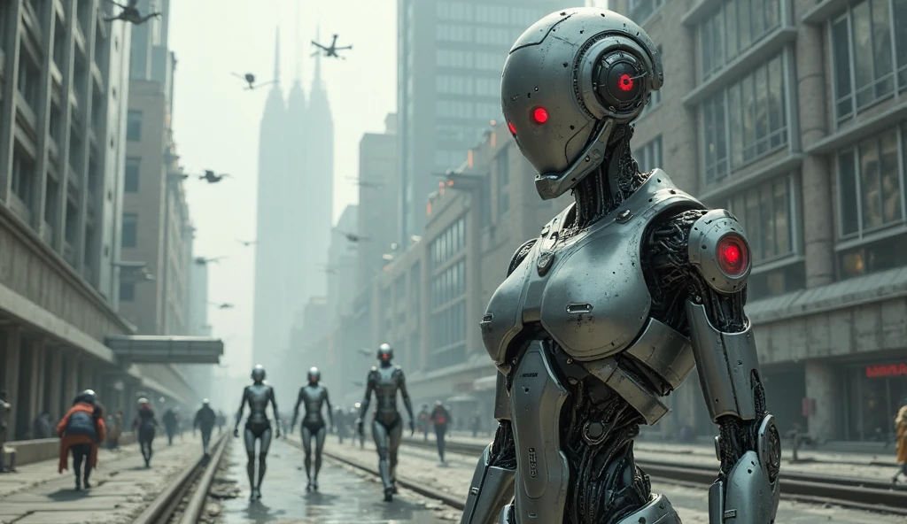 masterpiece, best quality, newest, 2024, very awa, by nnecgrau, <lora:Assaultron_noob-illustrious_:1> assaultron \(fallout\), assaultron, fallout, 1girl, solo, breasts, looking at viewer, robot, humanoid robot, machine, robot joints, one-eyed, joints, mechanical arms, crotch plate, science fiction, outside, green armor, robotic hand, 3 fingers, detailed background, outside, green sky,âââ radio antenna,âââ action pose, fighting stance, bent knees, glowing, horror \(theme\), (battle, fight:1.1), darkness, city, motion lines, motion blur,