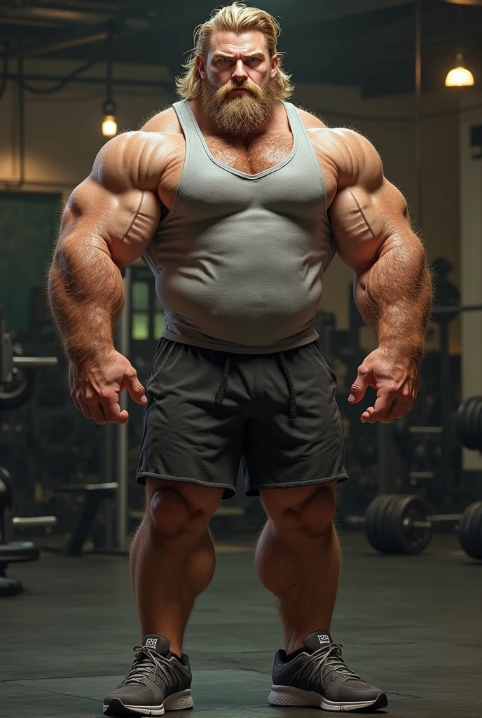 A portrait full body photograph A tractive mid age heavy trucker-driver, bald Strong, muscular, hairy big belly bodybuilder, showing very hairy groin area, epic realistic, photo, faded, neutral colors, ((((hdr)))), muted colors, intricate scene, artstation, intricate details, vignette