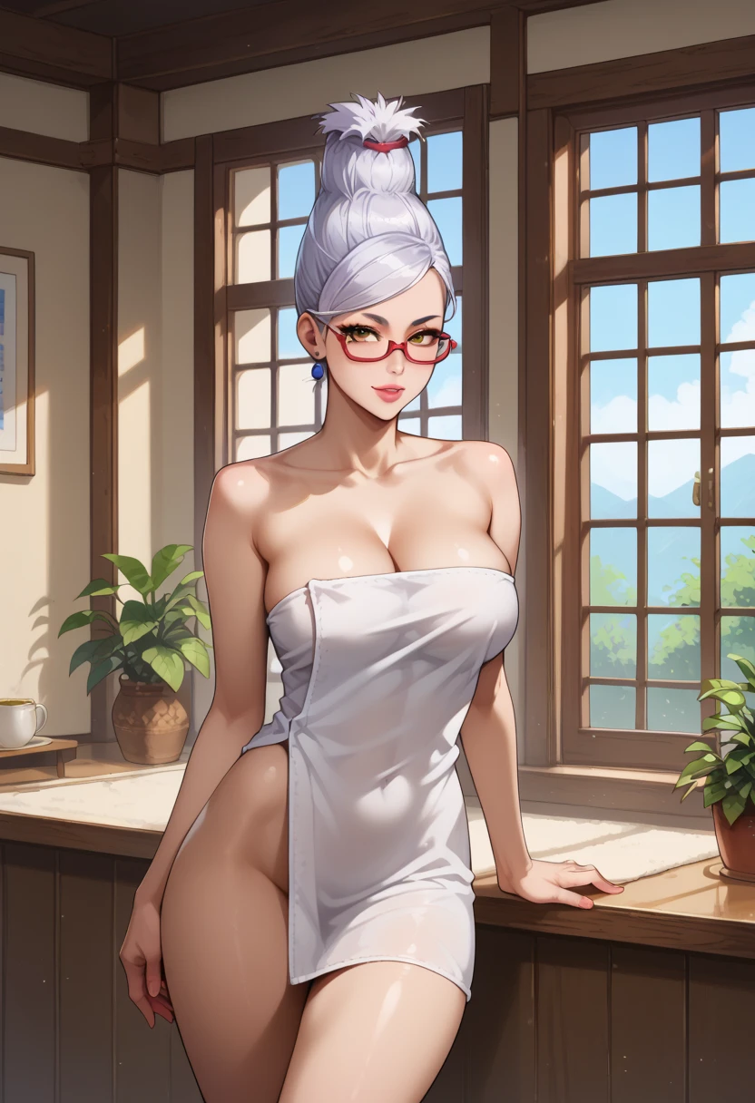 (((yamanaka ino))), (((pubic hair peek))),(((dithering breasts))),((mature female)),Thick body,(((Solo))),(((completely naked))),(((white see-through cheongsam))),,((dark puffy areola)), ((huge breasts)),((naked cameltoe)),in ryokan,A MILF,trending on artstationh,intricate face details,(Curvy physique), vibrant, 4K, 12k resolution