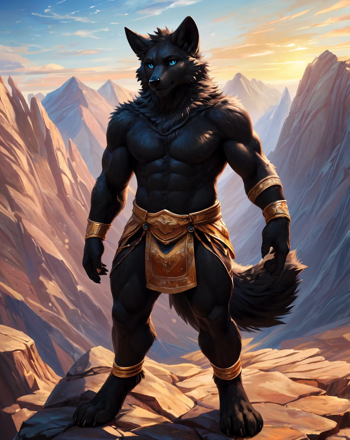 Two werewolwes.  gray fur, black fur around his eyes. Lying down. Seductive look.  Confident smile. Desert night background. By Taran Fiddler . Big muscles. Awesome. Totally nude. Big black penis and ?????????. Sweathy. Scars in the back. Wet penis and balls. .  He places his pelvis on the butt of another werewolf With big muscles. 4k resolution.