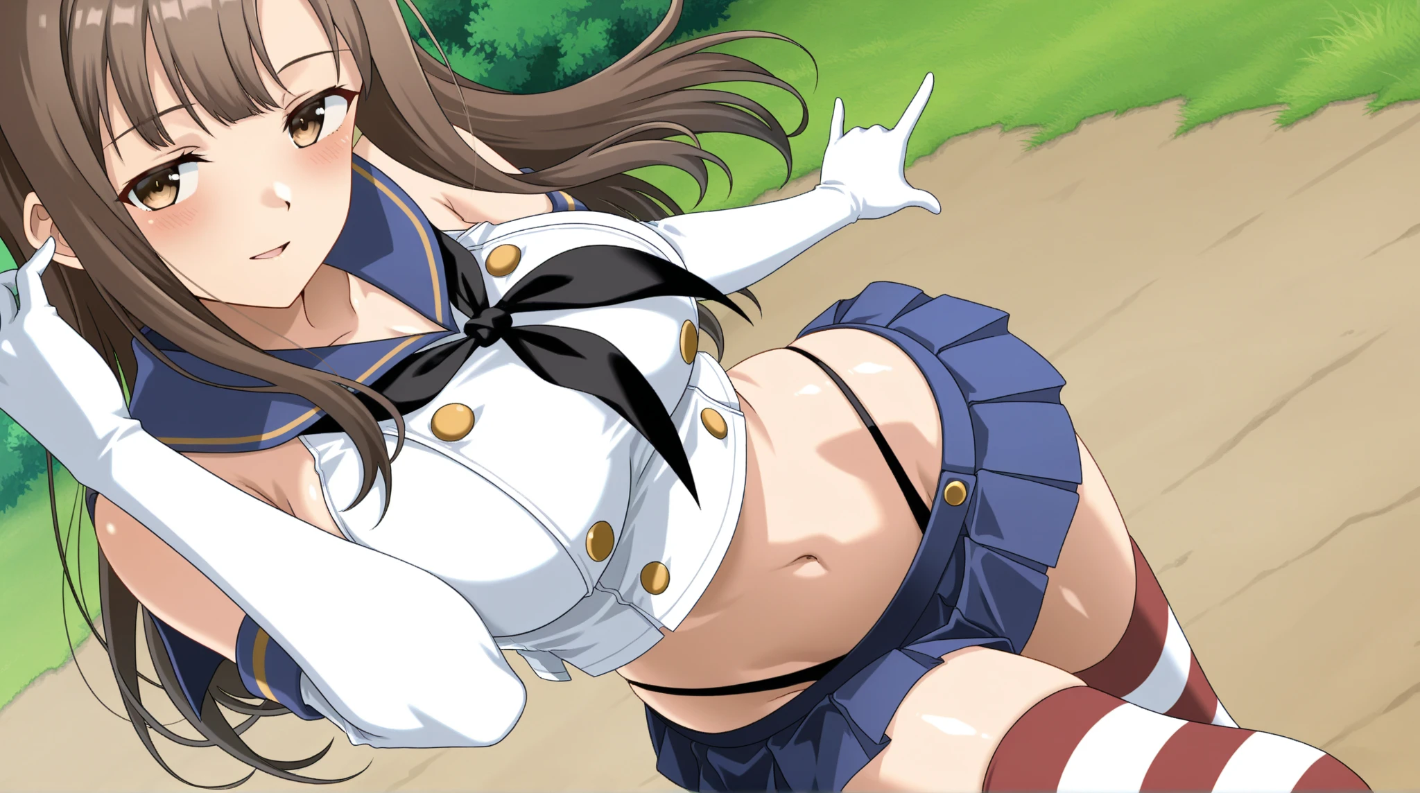 (masterpiece, best quality:1.2), 1girl, solo,standing_split,
Mikan Yuuki, brown eyes, brown hair, hair ornament,long hair, transparent skirt, nude, sainan high school transparent uniform with visible private parts,no panty.