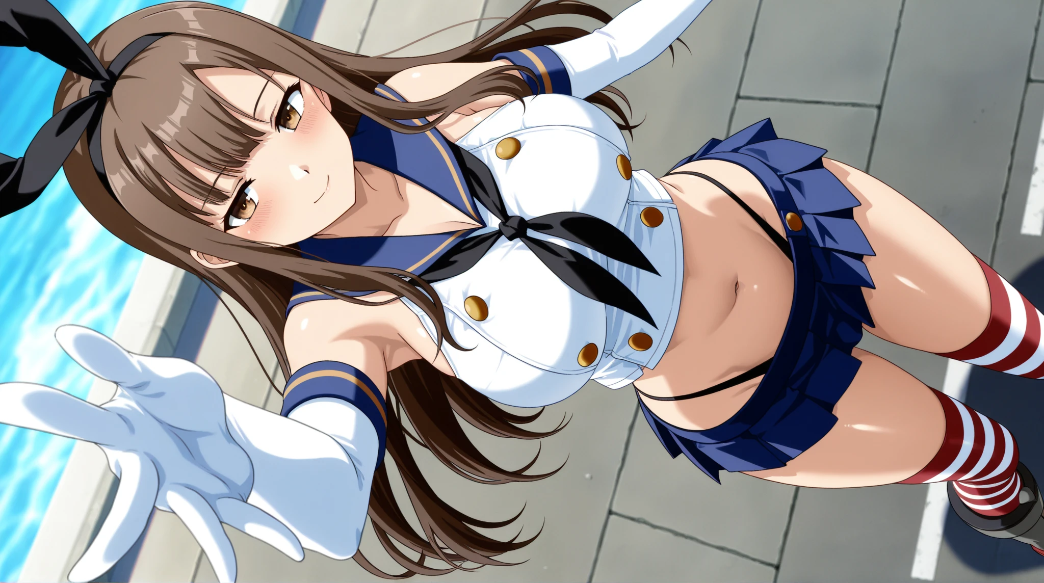 (A superb exquisite haruhi suzumiya), (haruhi suzumiya:1.5), (kyoani haruhi style Uniform:1.5), brown eyes, brown hair, natural straight hair, hairband, ribbon, straight bangs, solo, nature, extremely delicate, straight facial features, peerless beautiful girl, soft, (sensual face), ((????? face)), dreamy quality, exaggerated facial features, solid color, frank holly, delicate face, bright lips, slender waist, soft curves, real light and shadow, super fine, 4k, natural moving, Ultra high resolution, (masterpiece:1.2, best quality), (finely detailed beautiful eyes: 1.2), (beautiful detailed face), sexy semi-nude model, sexy pose, Ultra high definition white bra and panties, ????? nipples,Medium chest, slender body, (bedroom), 
