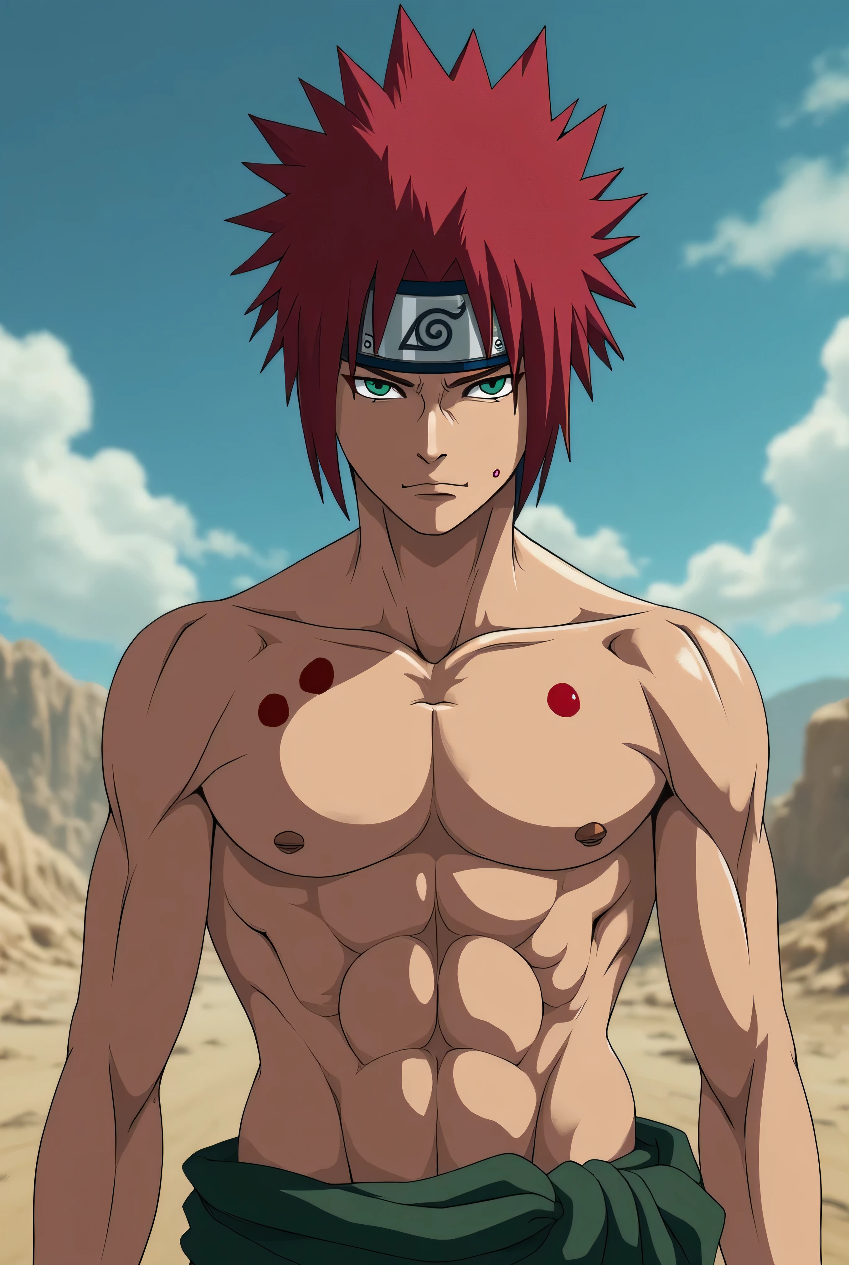 Create the character Gaara from the anime Naruto shirtless