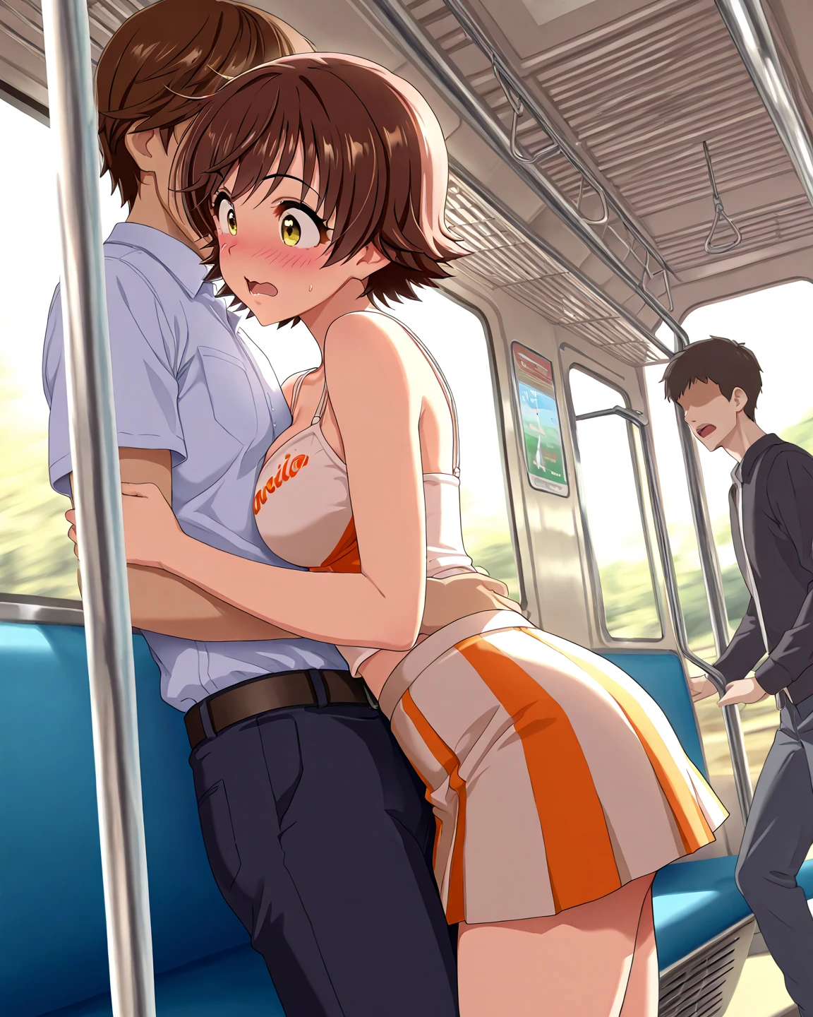 grasp,
High school girl whose butt was grabbed on the train,
, pleated skirt,
Beautiful One Girl,
3 men,
(molestation),
A man grabs a girl's butt on a train,
A man grabs a girl's breast on a train,
