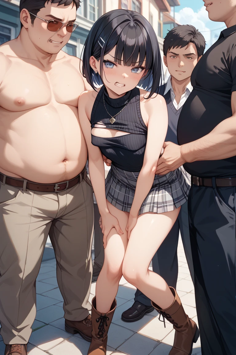 One boy, One woman, blush, Open your mouth, Grab your chest, Cowgirl, Top girl, Grab, Heterosexual, Short Hair, Nipples, Intense sex, penis, Vaginal, Straddle, Sweat, Black Hair, Surrounded by multiple men, feeling, small breasts, eye highlights, sex slave, facial, black eyes, detailed eyes, lots of sperm, extra-thick penis, bunny girl, serving, raped