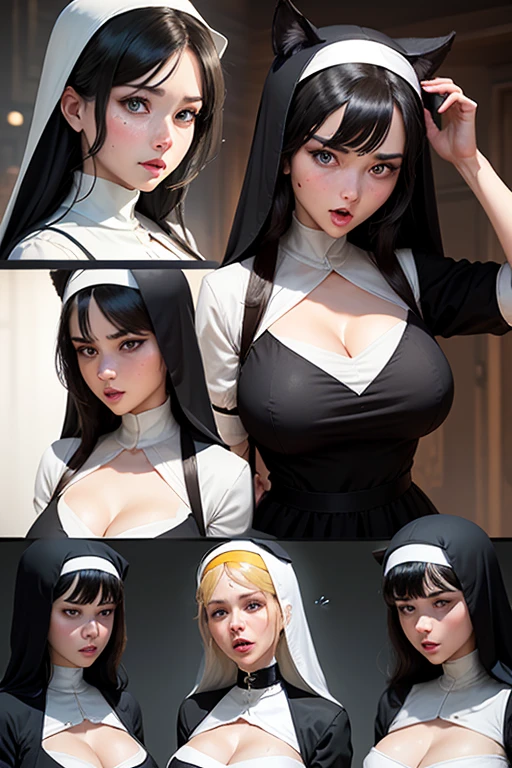 （8k ，Super detailed，Hyper-photorealism，The best masterpiece，Nature，Perfect work of art，Perfect female body），Two cute busty girls ，（large tities），Nuns in the hospital，Fashionable Hairstyle，Elegant and sexy little ohm，taking selfies with their mobile phone，Wearing sexy vacuum nun，Built-in thong，Large cleavage，Standing at the door，Expecting to Serve，，Stretch the meat，Sexy bulge，Exposure ，tit，full-body shot