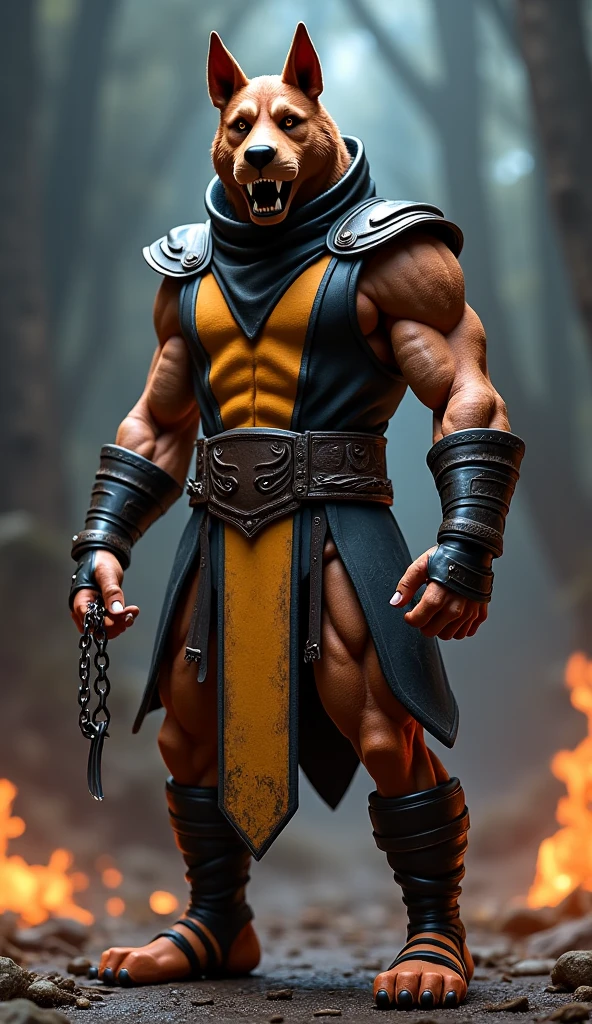 fully body, scorpion (mortal kombat) character's classic suit, eye white, standing in front of the camera, realisitic, a very muscular body in the renatosphere, epic 3D realism, swollen muscles, large fists, best in wlop, kan liu, daz3d, trends in CGsociety, estilo realisitic hiperdetalhado, completo cosplay, by Ric Nagualero, album, hyung tae kim, 8k, irreal engine 5, film composition, retratos realisitics hiperdetalhados, 3D game art, CG Society, Fantasyart, hd art of season, estética realisitic, cinematic lighting, border light, smooth light, border light de filme, fine glow, ultradetailed, 8k, uso realisitic de luz e cor, cinematic light, rendered in cinema4d 500–1000 AD -- ar 3:4- Niji 6