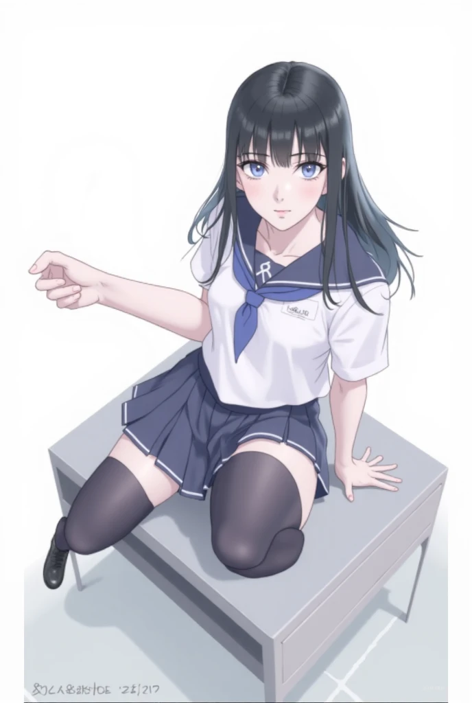 score_9, score_8, score_7, sauce_anime,
evaluation_general, anime, Official Art,
kanamori, Wear glasses on your head, Seraph Freckles, Pleated skirt, blazer, Blue Skirt, Sit on the ground,mini skirt,Spread your legs,Thighs,Bare legs,Satin panties are visible,One girl,alone, indoor,Shame face,Show off,