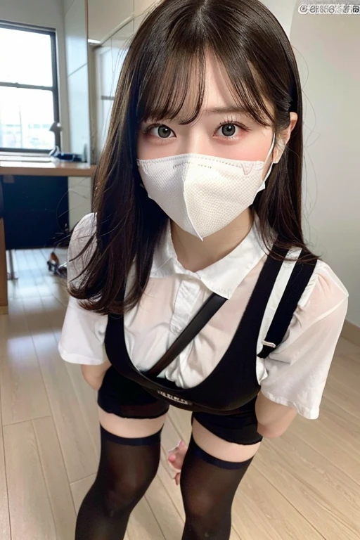 15-year-old anime girl with upskirt and mouth mask
