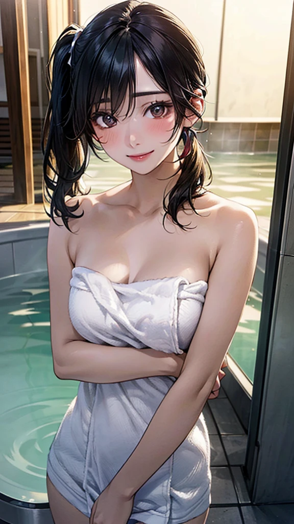 masterpiece, High resolution, perfect face, beauty of japan, 30 years old, beautiful face, shower room, light purple bikini, embarrassed look, look at the camera, (top quality eyes), (detailed texture), look at me, Married woman, cool women, (high resolution eyes), black hair, taking shower