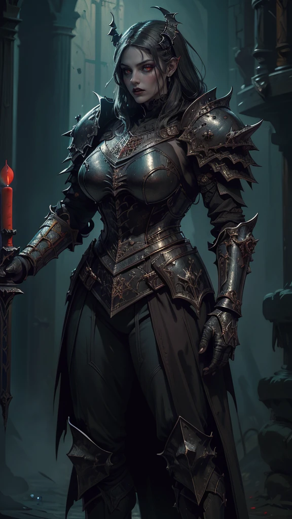 Destroyed Fortress, mutated, grey skin, elder devil, queen, female creature, armor, bandages,