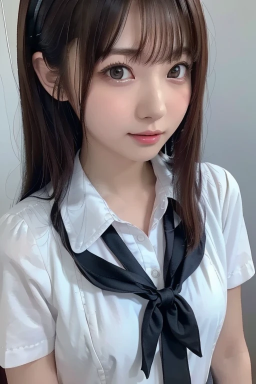 (8K photo quality、ultra high resolution、professional lighting)、K-ON, anime, manga , my, Yui, Asuna, (amazingly cute girl)、((Above knee image))、(Stylish school uniforms with a futuristic feel)、(twin tails)、While braiding my hair、standing position、(natural makeup)、