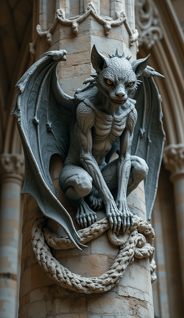 ral-mythcr, gargoyle, mythical creature, a photorealistic image of a Gargoyle perched on the edge of a Gothic cathedral, the Gargoyle, depicted with stone-like texture, has intricate details <lora:ral-mythcr-sdxl:1>