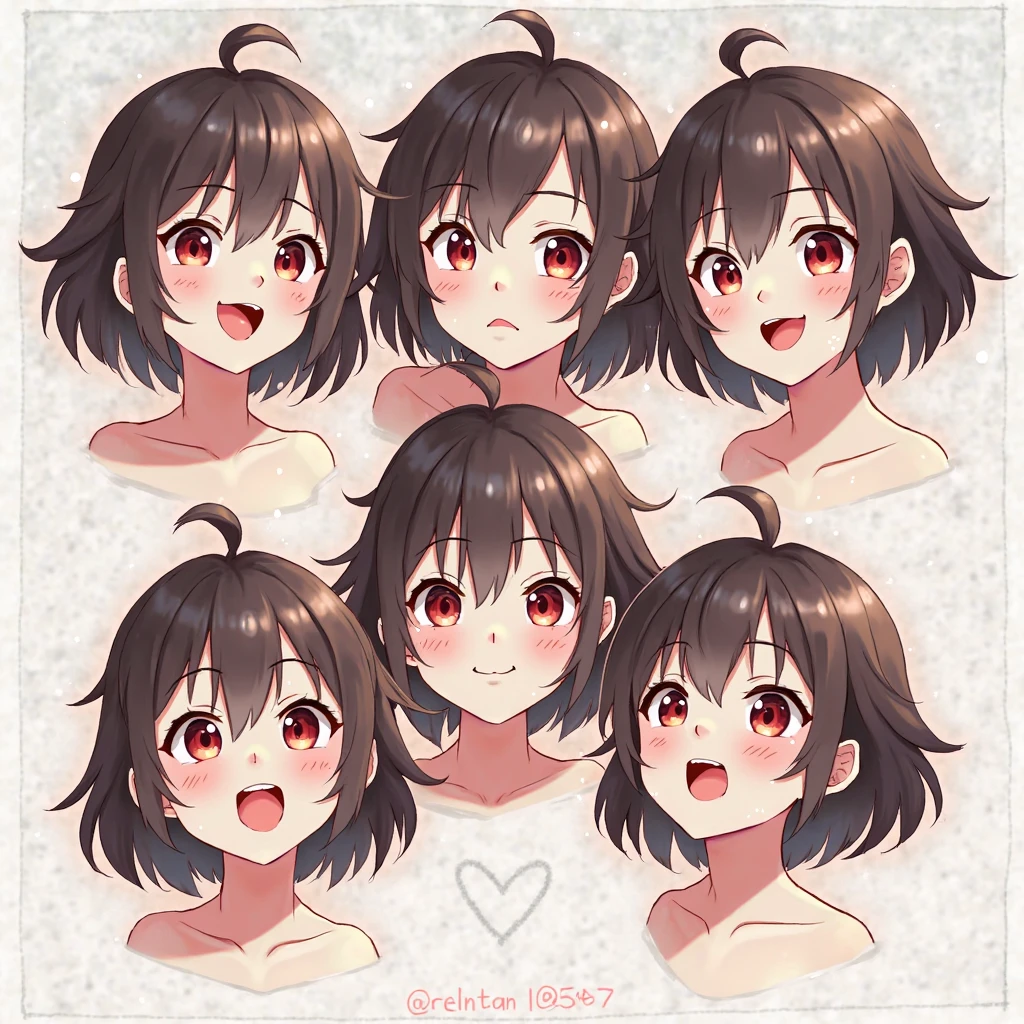 Highest quality,japanese anime style, Detailed face, Character Sheet,誘惑的なsmile,topless,nude,(((young woman:1.5))), ((whole body:1.2)), Full of details, multiple postures and expressions, Very detailed, depth, 1 young woman, (masterpiece), 8KHighest quality, Expressive eyes, Perfect Face, High resolution, 1 Girl, alone,Character design sheet, (Light brown hair) (Female Body:1.3),smile, Medium Hair, (Orange eyes), (Female Body:1.3), clavicle, naked, Without clothes, Slender figure,Cleavage,Angle from below, Blushed,Sweaty, glistening skin,Looking at the audience,(White background),Plain white background,