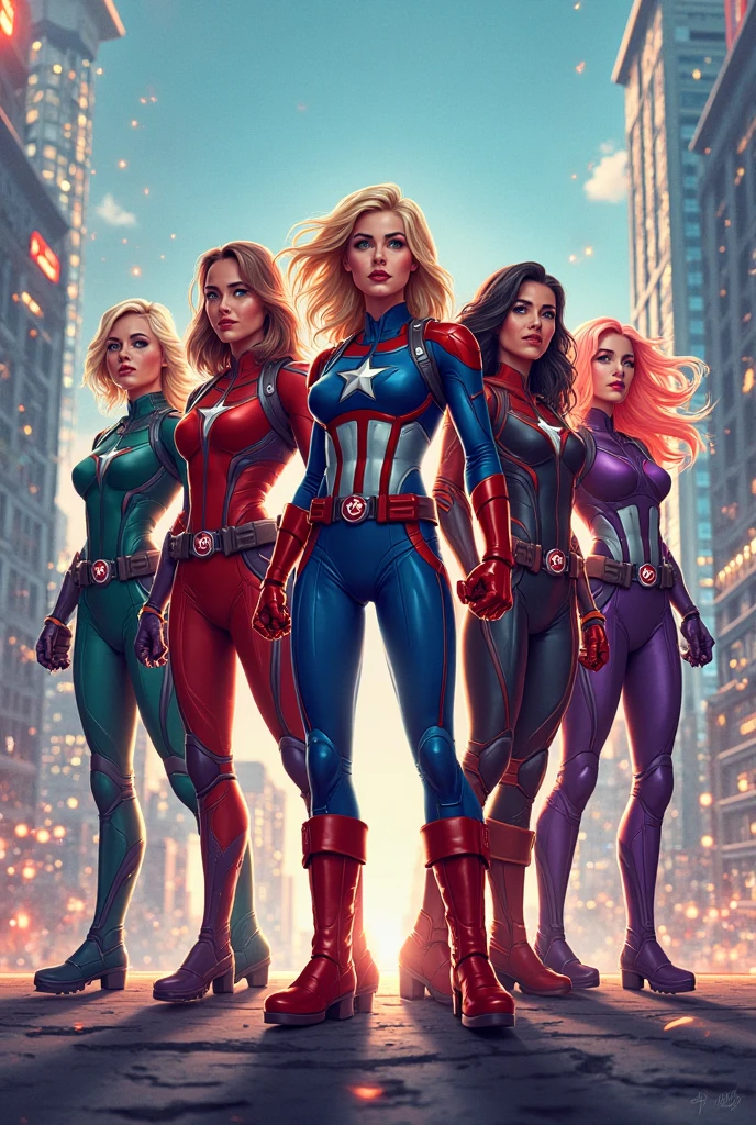 Three gorgeous women (varied height, varied weight, varied race, wearing a towel or less, crazy hairdo, crazy jewelry, tend towards fit and hourglass figure) they are flirting with Spider Man, women's locker room. Spiderman has webbed a villain to the wall, he is embarrassed by the women's attention