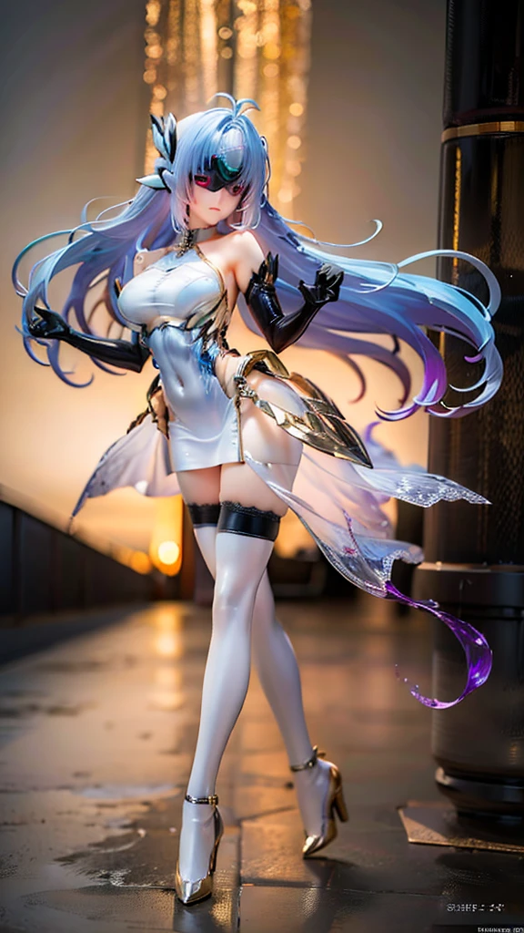 standing, dynamic angle, <lora:popupparade:0.8>, (masterpiece:1.5),HDR, vivid colors, <lora:Kiana_Hofi:1>,  masterpiece, best quality, (Photorealistic:1.4), ((Photoshoot Pose)), ,Kiana_Hofi, 1girl, long_hair, breasts, ahoge, looking_at_viewer, bangs, solo, (hair_ornament), gloves, dress, cleavage, hair_between_eyes, bare_shoulders, (medium_breasts), very_long_hair, closed_mouth, ponytail, grey_hair, black_gloves, white_dress, grey_eyes, sleeveless_dress, white_footwear, (sexy legs:1.3)
Cinematic shot, Ray Trace, Depth of Field,