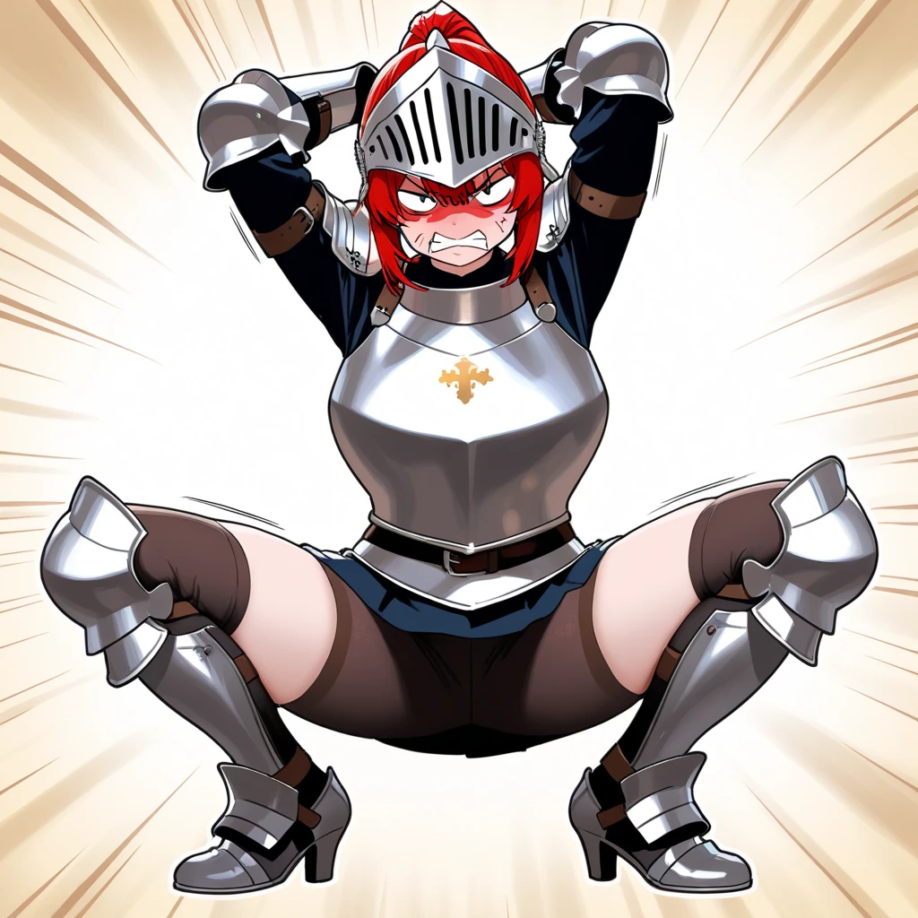 (1girl,20 years old,mature female,solo),tiger ears,long hair,(twin braids),orange hair,knight armor,(white background,line drawing),open mouth,cinematic,black pantyhoses,jumping,angry,looking down,head down