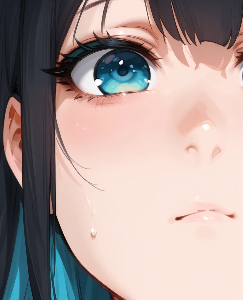 there is a woman holding a cell phone up to her face, no spot over right eye, close up at face, close up face, low quality video, noticeable tear on the cheek, tears running down face, no spot right eye, extreme close up face shot, closeup shot of face, exhausted face close up, closeup at the face, face close up
