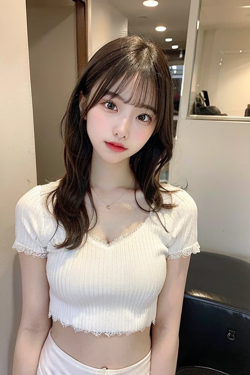 One person、、Full body photo,slender、woman、White drool coming out of the mouth、smile、、Twin tails、 Fair skin, messy hair, super cute、Soft and Face、8K resolution、Surreal、Ultra high definition、 A-cup small breasts((Highest resolution、8K、masterpiece:1.3))、Ultra-fine face、Ultra Fine Lips、Beautiful Eyes、double eyelid,Pink wall、Sleeveless red polo shirt、White Skirt、Thighs、thin,Thighsが見える、Shapely small breasts、sexy、So cute!