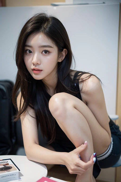 a cute teenage girl, about 160cm tall, brown eyes, bright and cute colors clothes, long straight black hair, masterpiece, best quality, ultra quality, high quality, highres, ultla highres, absurdres, 4K, 8K, 16k, hyper detailed, intricate detailed, amazing shading, high contrast, realistic, photo realistic, RAW photo, photography, super fine illustration, foreshortening, perfect anatomy, correct anatomy, perfect proportion, perfect face, perfect hands, perfect legs, perfect fingers