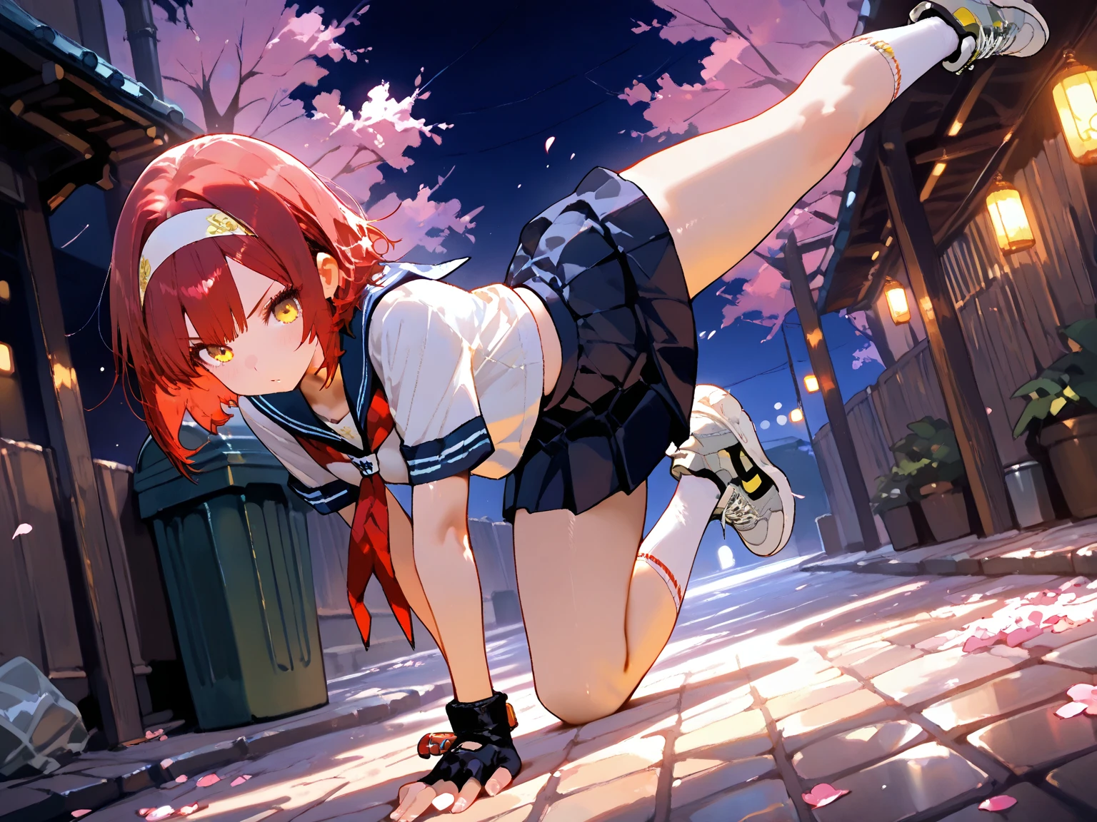 (1 Silence Suzuka running at field,) uma-musume, (solo:1.3), orange long hair, (bouncing unaligned huge breasts:1.2), white gym uniform, (tight short black brm:1.7), cameltoe, skinny, (bared skinny long legs), masterpiece