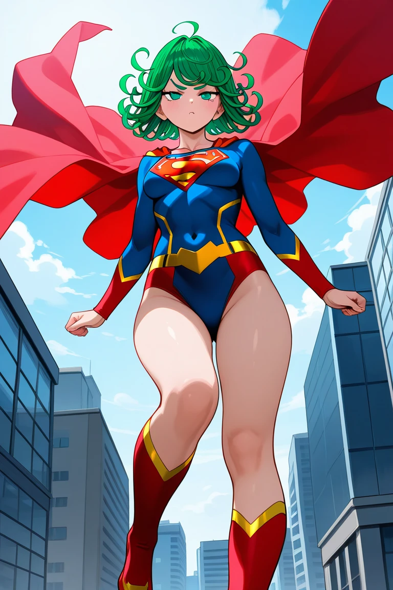 (full body), (masterpiece:1.2), (Highest_quality:1.2), (Ultra_detailed:1.3), 8K, Low - Angle，From below， 1 Girl，alone，大きなButtの女の子, red knee high long boots，wearing spcc costume with cape，( Supergirl), Blue leotard，Red mini skirt，Red Cape，gloves，hoshino-ponytail,hoshino \(blue archive\), heterochromia,medium hair,ponytail,pink hair,ahoge,Halation,(Browsing Caution,Heart-shaped pupils,Masturbation，Masturbation，Man muscle，Groin, Butt,Sweat,，Climax，To convulsions，Wear a green collar，wrists tied with chains)，