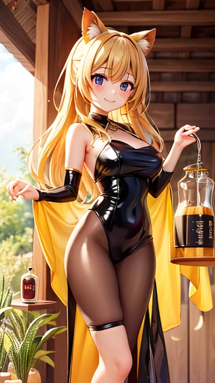 top-quality、Top image quality、masterpiece、girl with((20yr old、Best Bust、big bast、Bust 85,beautiful golden eyes、Breasts wide open,Blonde long hair、A slender、Large valleys、Gold Bikini Dresses、Shy face、the whole body is wet、wetting hair、lean against the wall、dye one's cheeks red、))hiquality、Beautiful Art、Background with((Night Pool、Parti、Golden Chain、Neon colored lighting)))masutepiece、visualart、depth of fields、