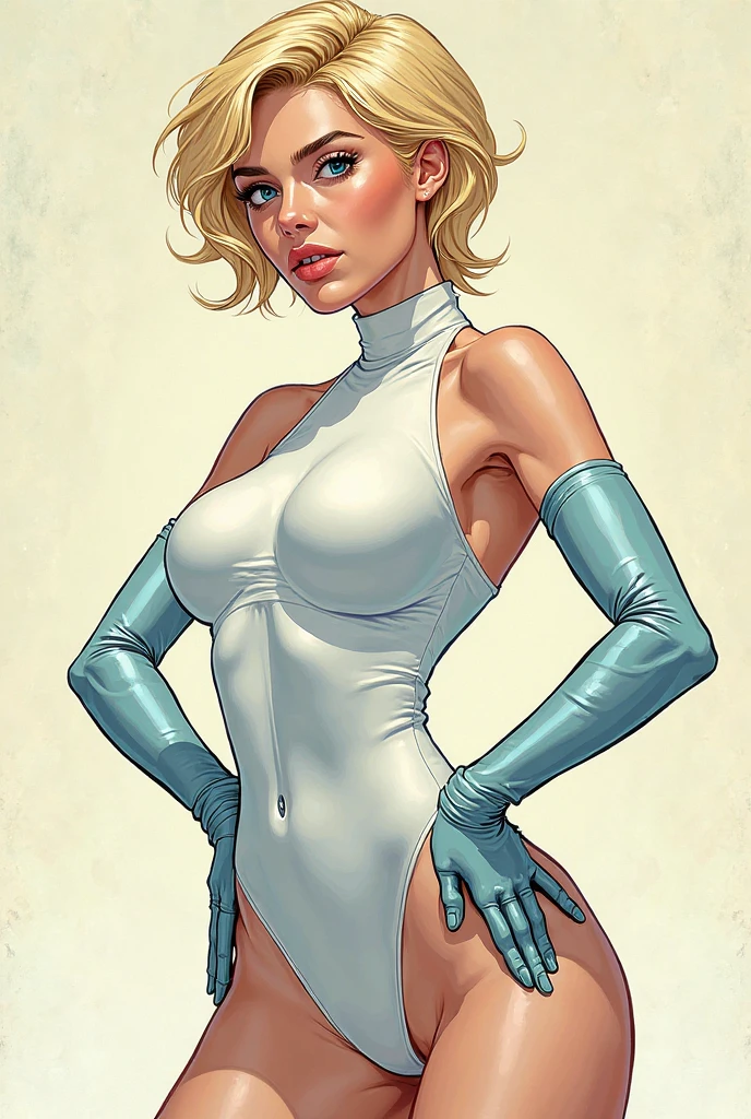 ((work of art, highest quallity; 1.3)), super quality, Beautiful Detail, super verbose, extra Fine, 16K, exotic, absurdrez, high resolution, beautiful background, detailed back ground, gorgeous eyes, beautiful fur, anime styling, Kay do Dirty Pair em uma roupa branca, skin-tight outfit, neckleace, thick redhead beauty, very light blue uniform, wearing tight clothes, shy, (middle of the chest: 1.2), neckleace, neckleace, Waist slender , Waist slender, fine thighs, fine legs, fine legs. tight slit, showing stomach, skinny, Slim Hips, cyberpunk city background, holding a retro space gun , headband,