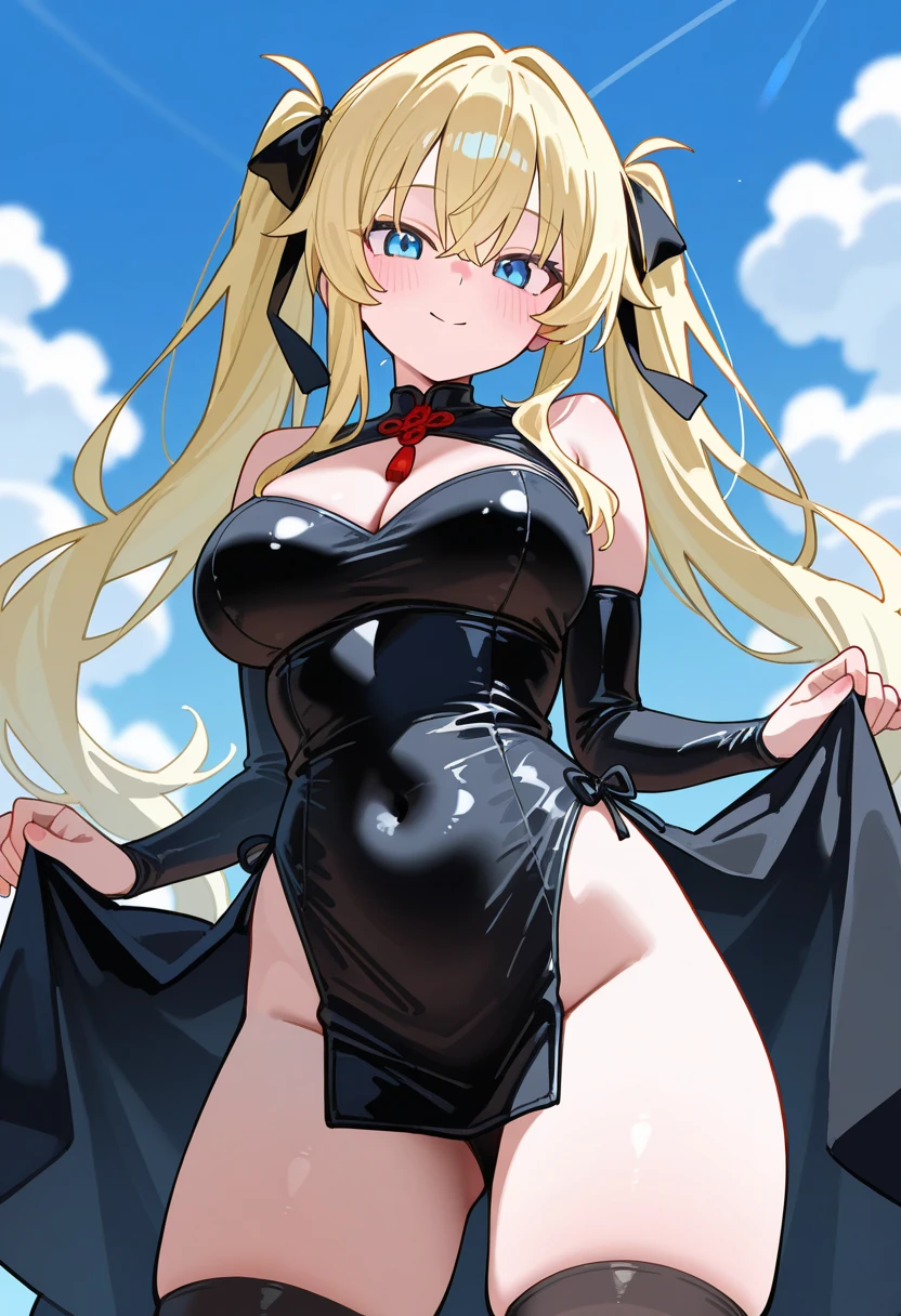((Marisa Drizzle))(best image quality, masterpiece:1.2),8K, absolute resolution, high quality, one woman,(blonde:1. 1), brown eyes, big breasts,shy,Lying on the bed,garter belt,put your hands behind your head,naked,topless