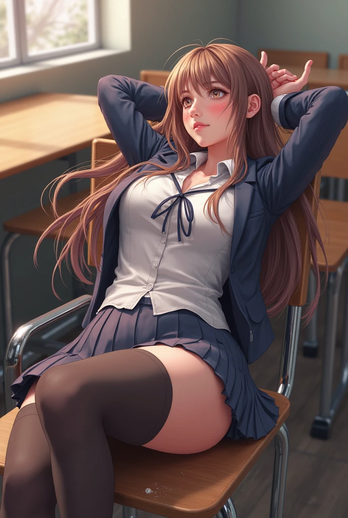 ((masterpiece)), (highest quality), (detailed), (one girl), school girl, school uniform, classroom, pee, peeing, blush, embarrassed