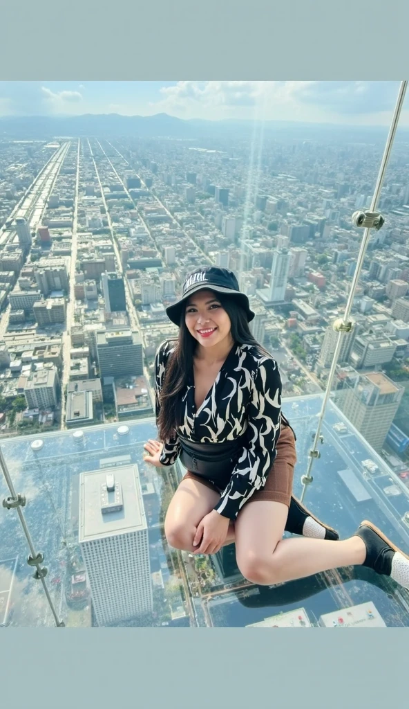 Eine nackte chinesische  Frau, stands with big ass in destroyed city.