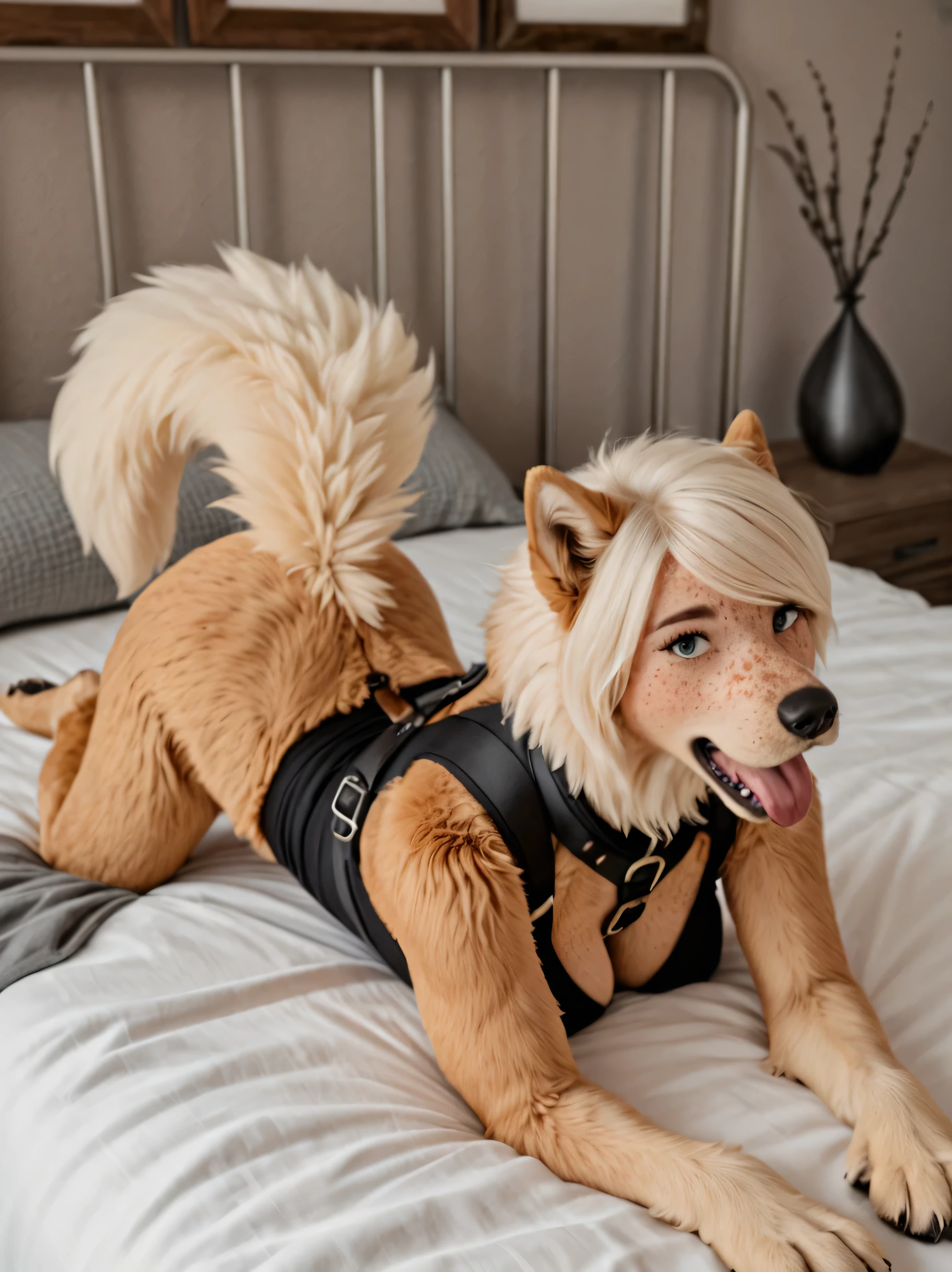 (by darkgem:1.4), masterpiece, best details, realistic, illustration, nude, solo, (anthro), genitals, with bushy pubic hair and armpit hair, snarling, growling, attitude, clear details, powerful, pleasure, self-pleasure, perfect hands, covered in fur, fangs, tongue, paws, claws, tail, detailed nipples, ((anthro male wolf:1.4), sexy guy man, masculine, belly, slim, hairy balls, cock, knot, penis, erect, brown fur, yellow belly fur, orange markings, braids, long hair, fluffy, big ears), (musky, body odour:1.4)