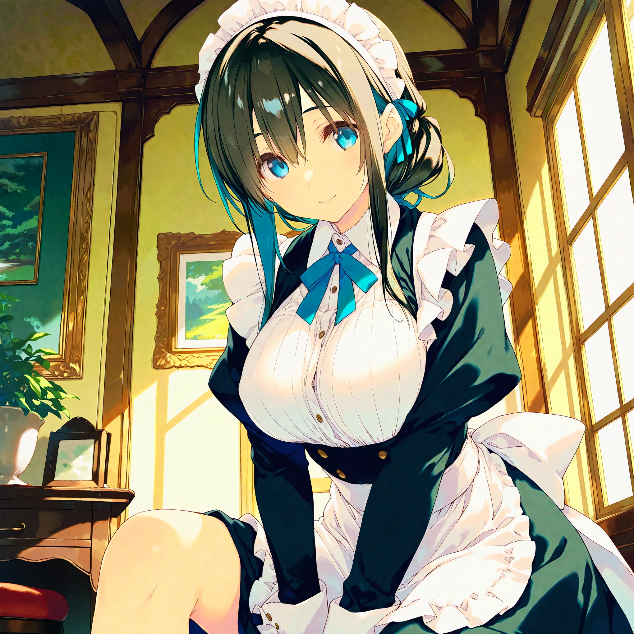 (masterpiece), (best quality), (ultra-detailed),(artist:kokonoka),aquaplus,artist:fujiyama,artist:amazuyu_tatsuki,1girl,beautiful detailed eyes,maid, diagonal-striped clothes, fantasy, indoors,very aesthetic illustration,sexual lighting,