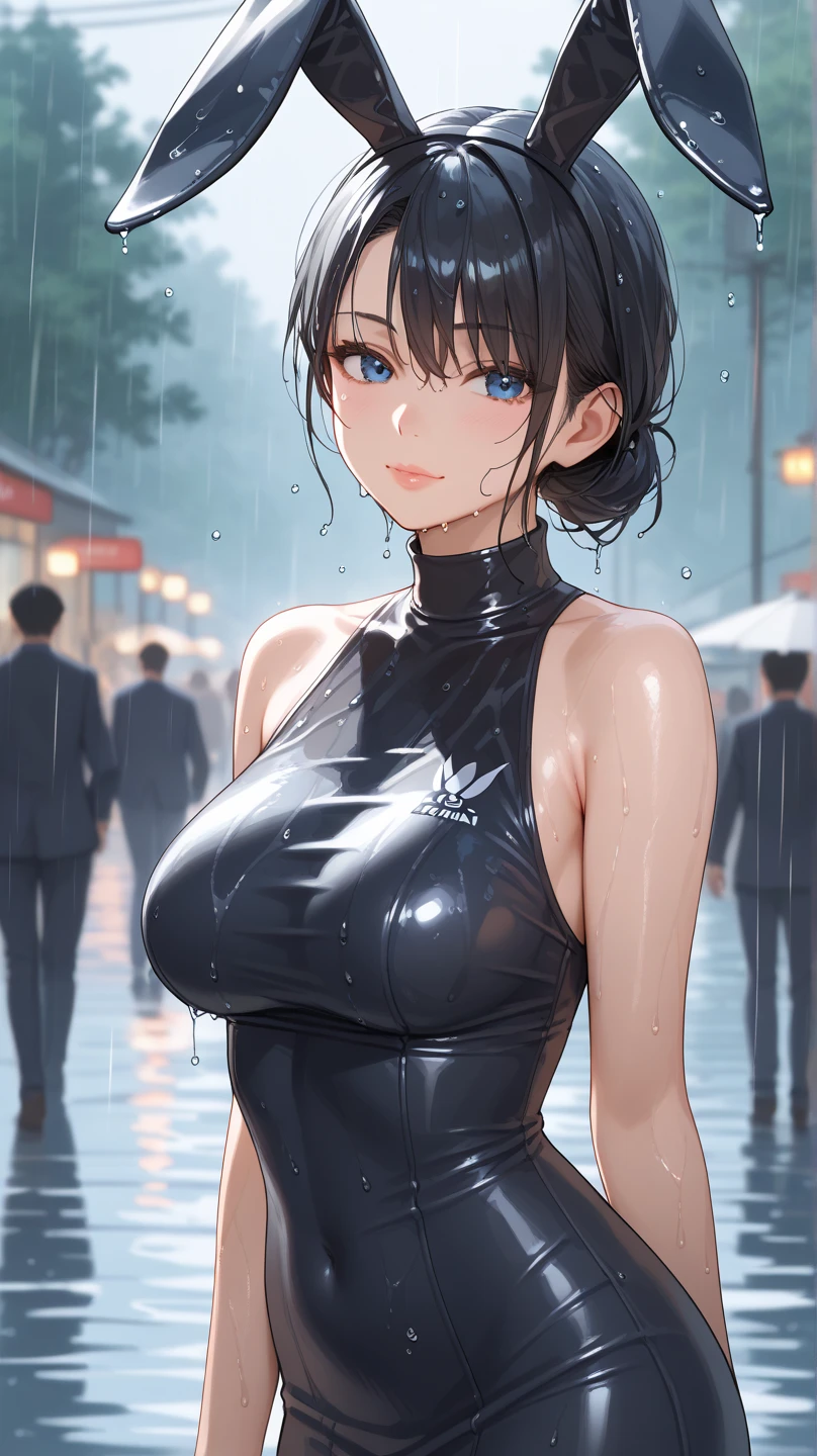 (Menhera Woman:1.3),(Hiding behind a utility pole, staring at the viewer:1.3),(Staring at the viewer while soaked in the rain:1.3),big breast slip,Big Tits,Wet Face,Wet Skin,Wet body,Wet costume,Wet Hair,(Leaning forward:1.3),Red Mouth,clavicle,Wet cute face、Digital Illustration,  (Tabletop,Highest quality,Ultra-high resolution output images,) (8K quality),(Picture Mode Ultra HD),
