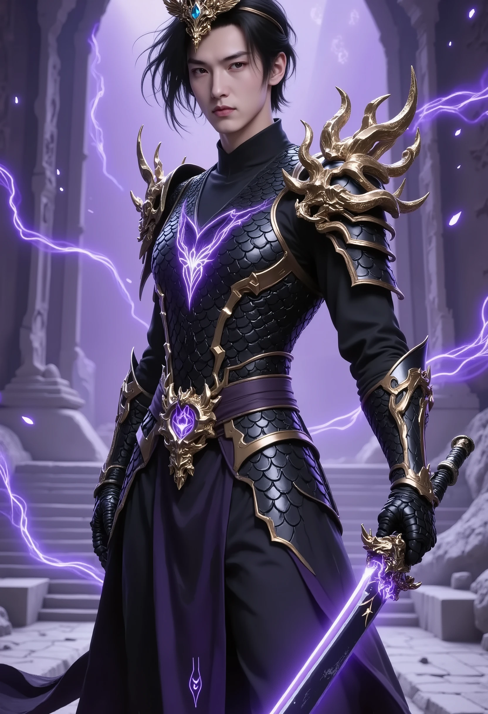 Li Xin's battle armor instantly changes to a deep dark purple in its dark form,The space-time lines on the surface turn into a distorted symbol of chaos,emits a strange black glow。The wings of light on the shoulder became huge The end of the black bone wing,The surface of the wing of the bone is covered with cracks,A black fog of energy oozing from the cracks,giving off a depressing and scary feeling。The crown of light on the head is shattered and restructured,becomes a black helmet full of spikes,The crystal in the center of the helmet turns dark red,emits a palpating blood-colored glow。Lee Shin's eyes also changed from blue to scarlet,, the eyes revealed endless murderous intent and indifference。The space-time gear decoration on the waist is corroded to black,The edge of the gear becomes extremely sharp,as if it can tear space at any time。The lightsaber in his hand transforms into a huge black scythe,The scythe is made of black chaotic matter,The blade is covered with distorted lines,with black flames on the blade,The flame makes a fateful sigh when burning。with a scythe handle Wrapped in a black chain,chain is connected to a small black hole,and the black hole continuously devours the surrounding light,to create strange visual effects。