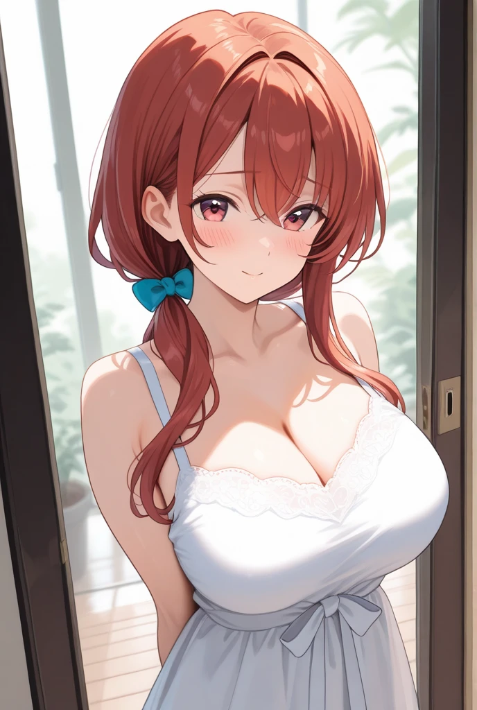 Very beautiful redhead woman, suntanned, with freckles, raw photo, in countryside, 8k, cleavage