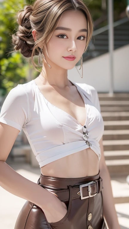 Masterpiece, Top quality, (Realistic, Photorealistic: 1.4), (RAW photos: 1.2), Highly detailed CG Unity 8K wallpaper, Very delicate and beautiful, Amazing, Detailed, Official art, Absurd, Incredibly silly, huge file size, very detailed, very elaborate, beautiful eyes and face, beautiful elaborate eyes, light on face, one girl, long hair, (pong) navel, upper body , sleeveless shirt, bare arms, bangs, school, classroom, ulzzang-6500-v1.1