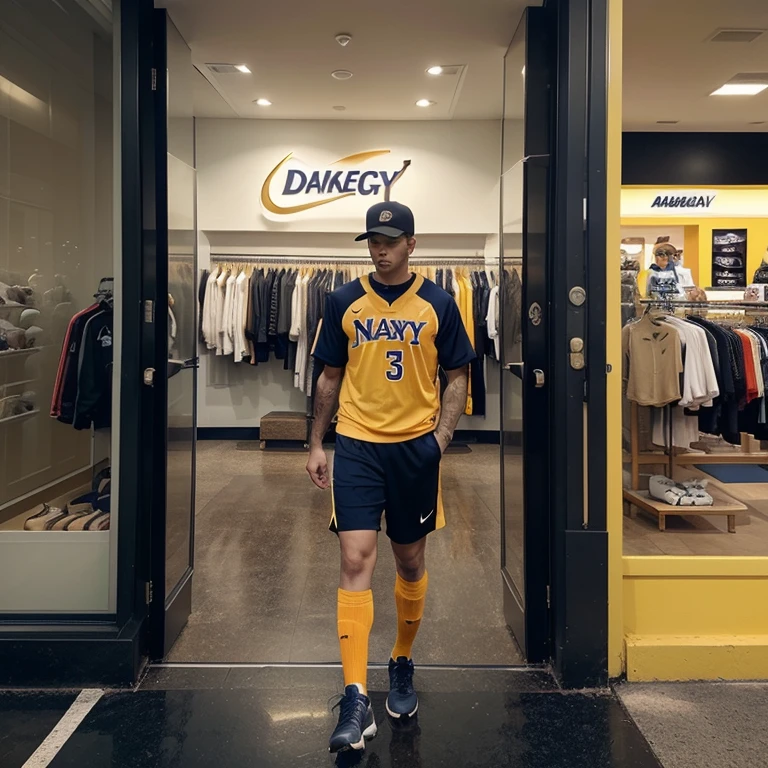 Blue and yellow basketball warm-up clothing, modern style for men, name brand "KANIX"