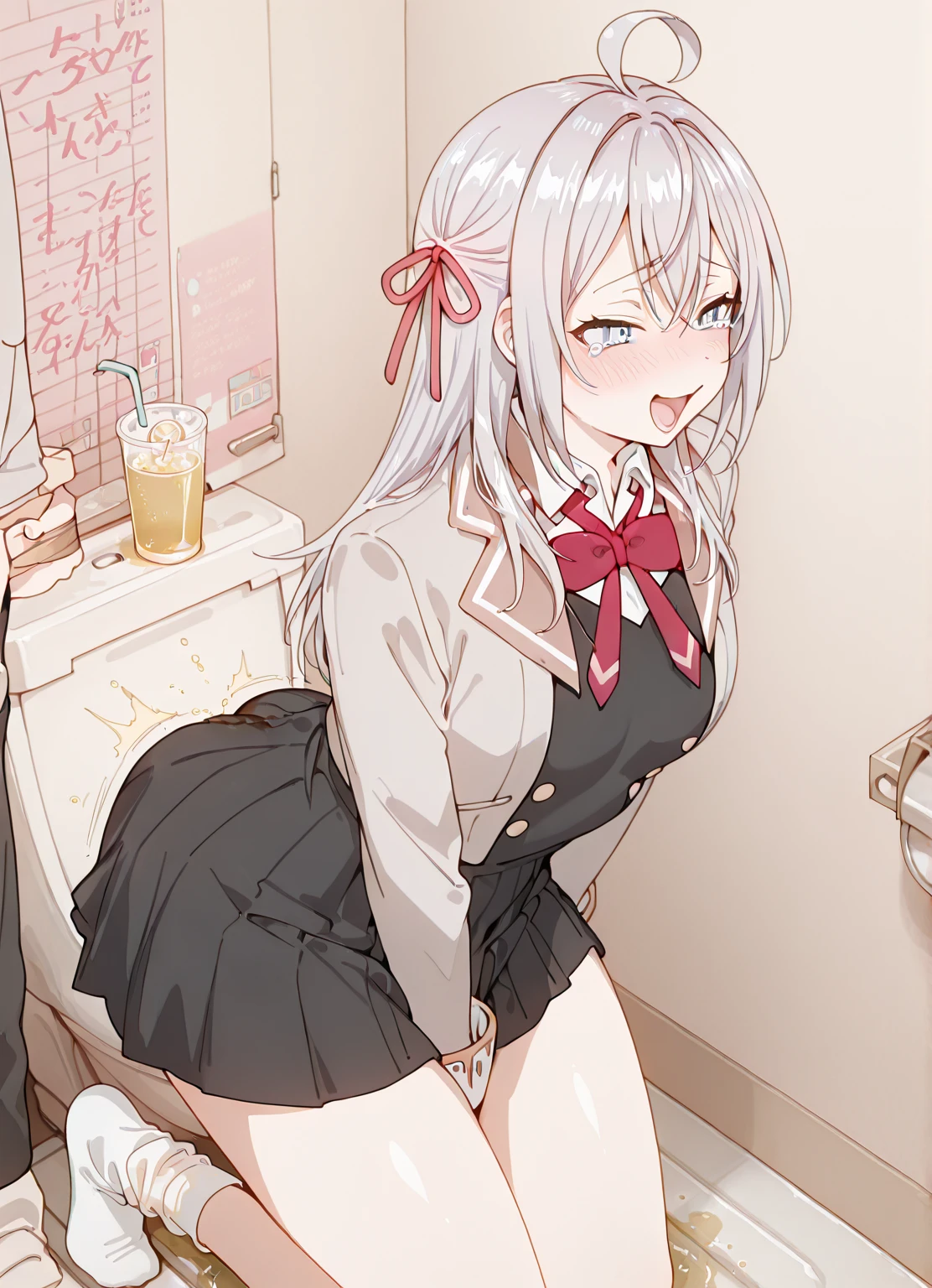 NSFW,Hololive,Shion Murasaki、1 female、Long Hair,smile,(Perfect hands),(Perfect ???????),(masterpiece),(highest quality),School,toilet,Look Up