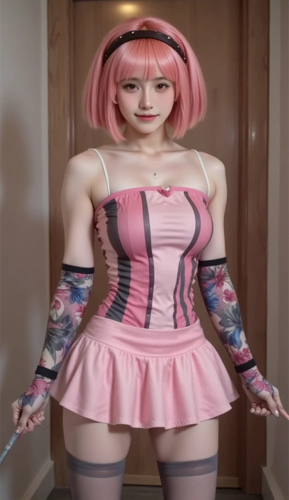 two 18 year old tween girls trying on cute clothes, two close friends, K-pop idol, colored hair, collar, skinny body, detailed face, young asian models, perfect proportions, tattoo, touching each other, straps, innocent, enticing, garter with stockings, glasses, kawai cosplay girls, strapped colored dresses with cutouts and slits, bright playful, thin model, cute young girls, shibari, tied, arms tied, legs tied