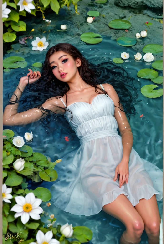 One girl,(background: garden:2),View your viewers,photoRealistic,Realistic,alone,In a bathtub with bubbles,Bathroom、Large soapland、Entertainment