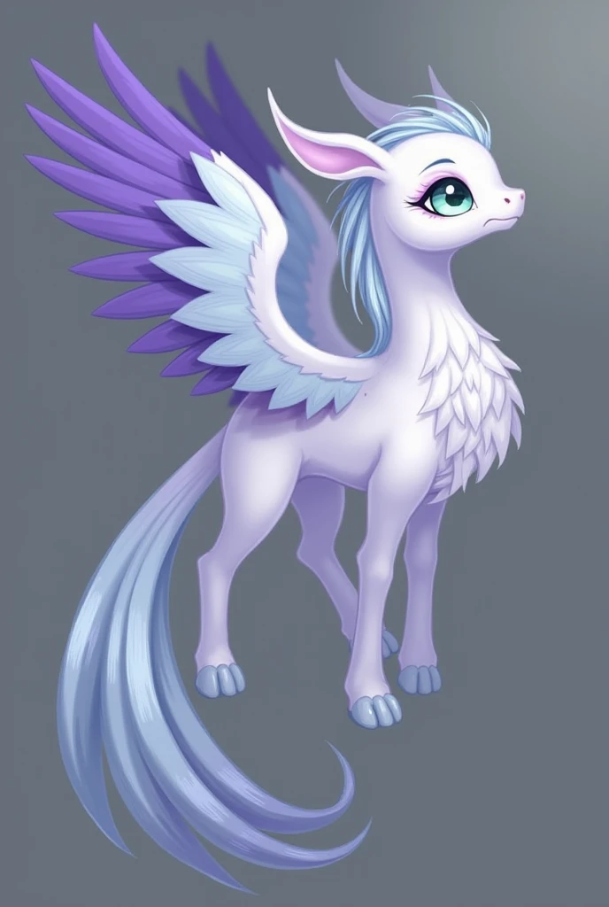 rating_safe, score_9, fluffy, feral pegasus pony, female,Light purple body,Dark purple mane,Wearing hair,Soft and fine long hair,清澈高傲带有几分温柔的Gray Eyes,Gray Eyes,Smile。avatar