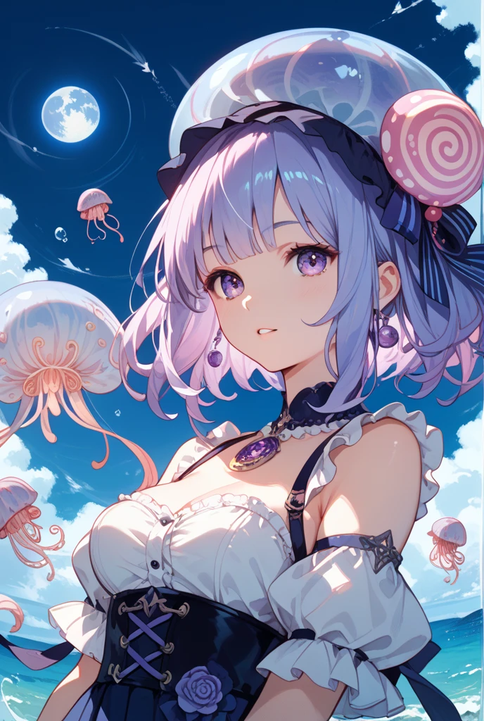 Jellyfish Purple Hair Angel White and Black