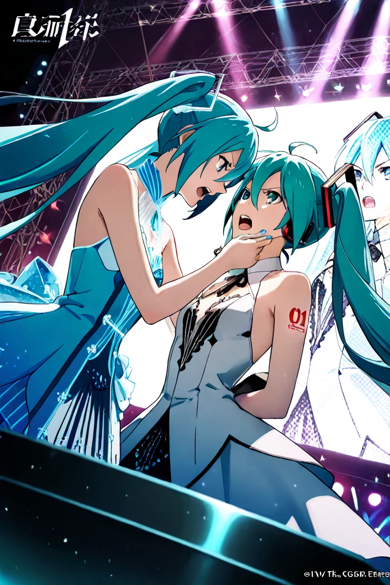 (ellegance+dreammy+lovly),High color reproduction,The details were perfect,Fine art texture,Dress elegantly,Affectionate sight,(Big breasts Hatsune Miku)AC(Celluloid),A fantastic dance in a crowd,Rainbow gorgeous,Colorful old style,Sweet and warm,Fine details,Instantaneous stop,wedding gown,blasts,rainbowing,a sticker,shockwave。