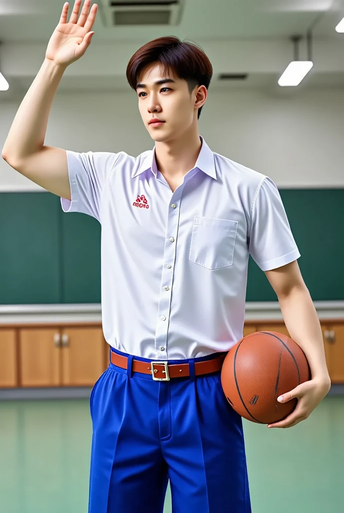 Cai Xukun plays basketball,Black suspenders