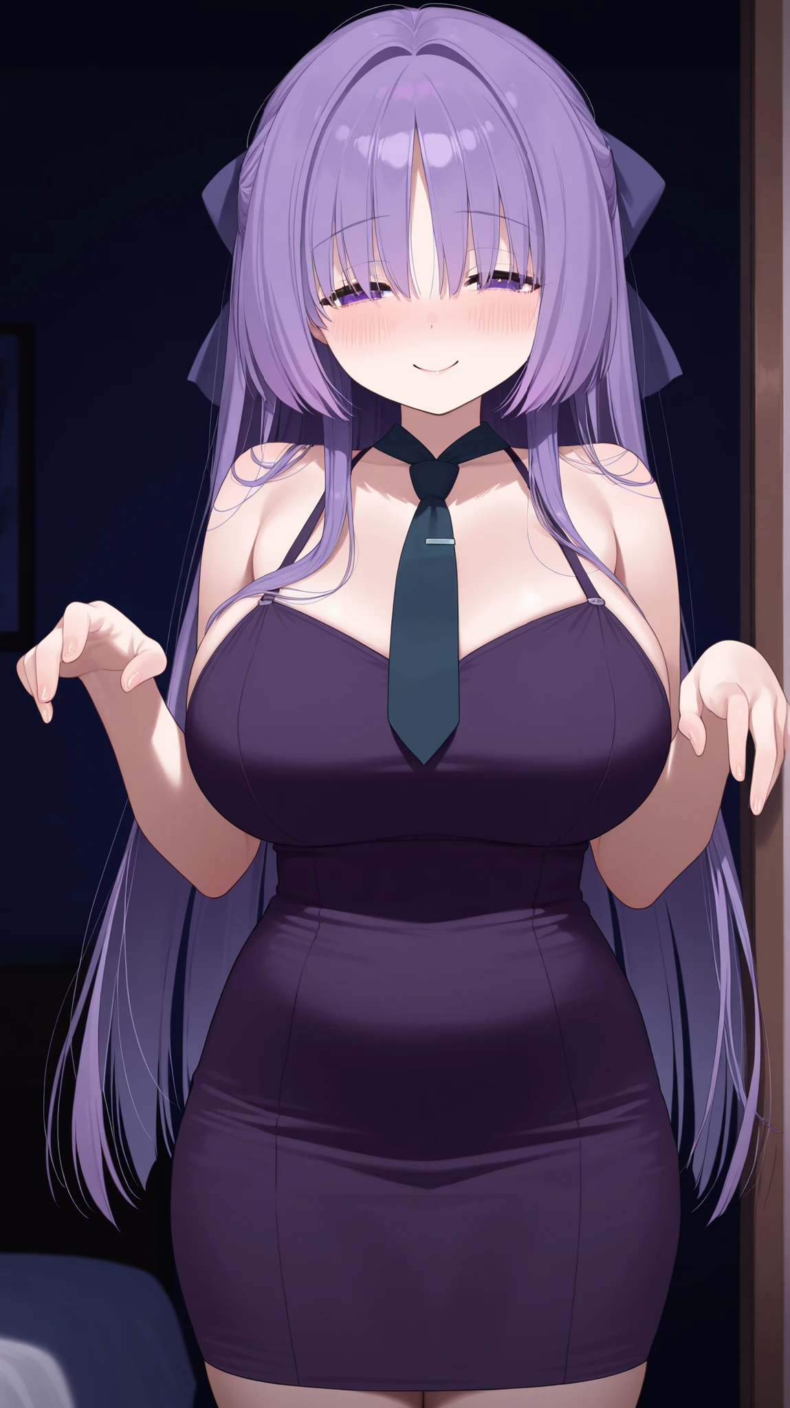 Cute naughty Artificer mother, Pastel colors hair, (overwhelmingly huge breasts:1.2, Thighs:1.2, thick legs:1.2, curvy:1.2, towering stature:1.6, massive fat thick unnatural belly, Plump), purple eyes, (ahoge, messy hair:1.2, tired hair:1.2, flipped hair, very long hair, bags under eyes:1.3), black hair, (purple hair:1.1), (blush:1.2, emberrased:1.2, quiet personality:1.2, scared:1.2, looking away, wavy mouth, shy), (naked), at the adventurer's guild, A bulletin board with posted paper, hand over face