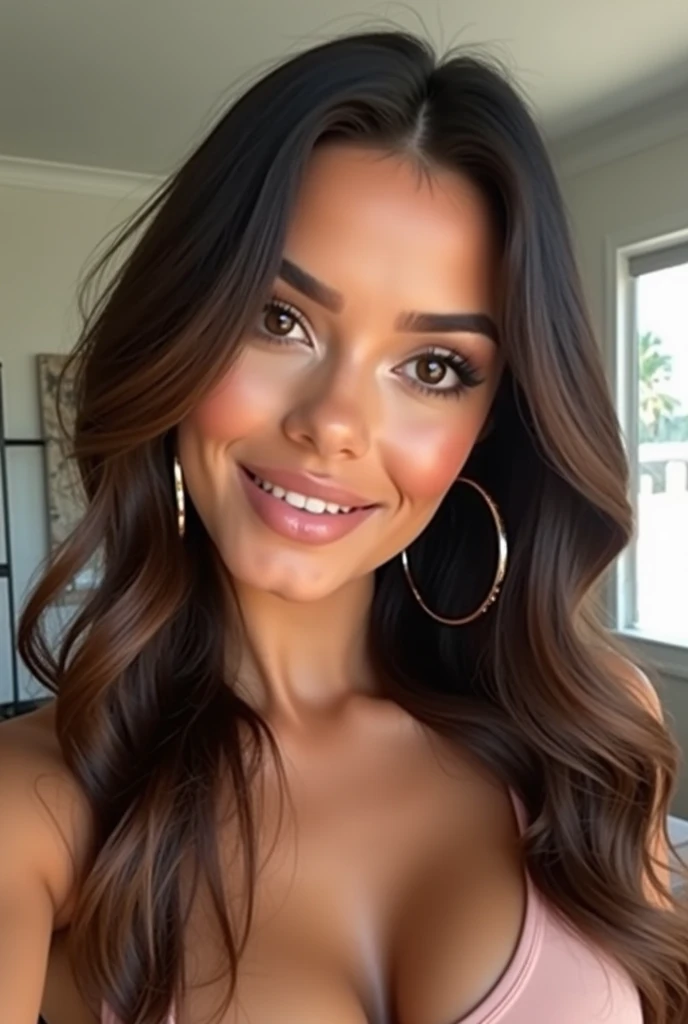 Morena, cabelo longo, estilo social