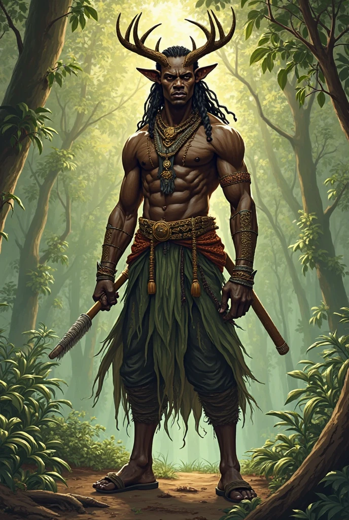 Draven - The Druid, Race: Human Class: Druid Abilities: Connection to nature, Druidic magic, transformation into animals, dark abilities. Appearance: Draven is a black-skinned man with short, curly hair and emerald-green eyes. Her body is adorned with tribal tattoos in white color, which stand out in contrast to her dark skin. He wears clothes made of natural fabrics, in shades of green and brown, that blend in with the natural environment. His presence emanates a mysterious and powerful air. Personality: Draven is lonely and introspective, a sage of nature's secrets and dark powers. He embraces both light and dark, balancing the forces of life and death. Your connection to nature runs deep, allowing you to transform into animals and channel your Druidic energy to heal or cause harm. He guards his secrets and knowledge carefully, revealing them only when necessary. His presence is both comforting and eye-reflective